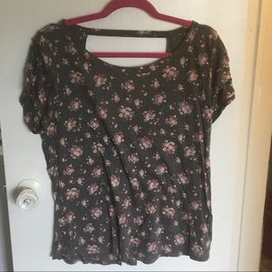 Gray floral t-shirt with open back